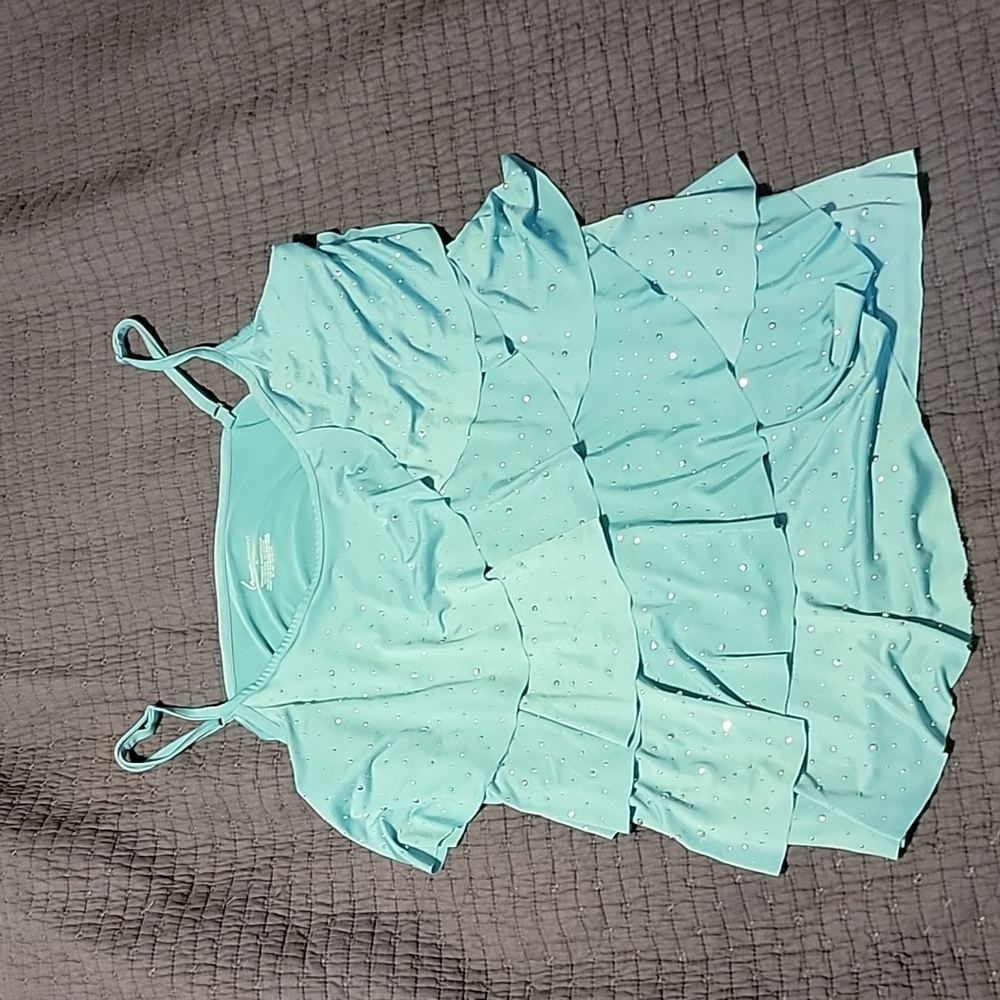 Lane Bryant size 14 tiered tank top teal with silver embellishments